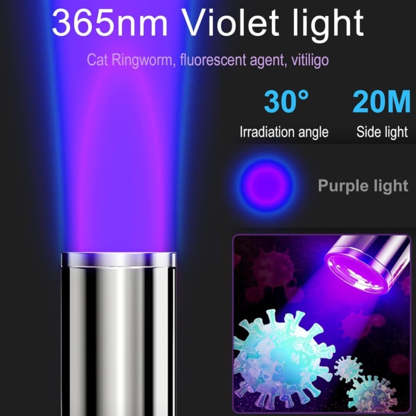 Wood's Lamp Portable,UV Black light for Pet Dog/Cat Care,cat Ringworm Detector, Pet Urine Detector, with Portable buckle and Magnetic back cover - Image 3