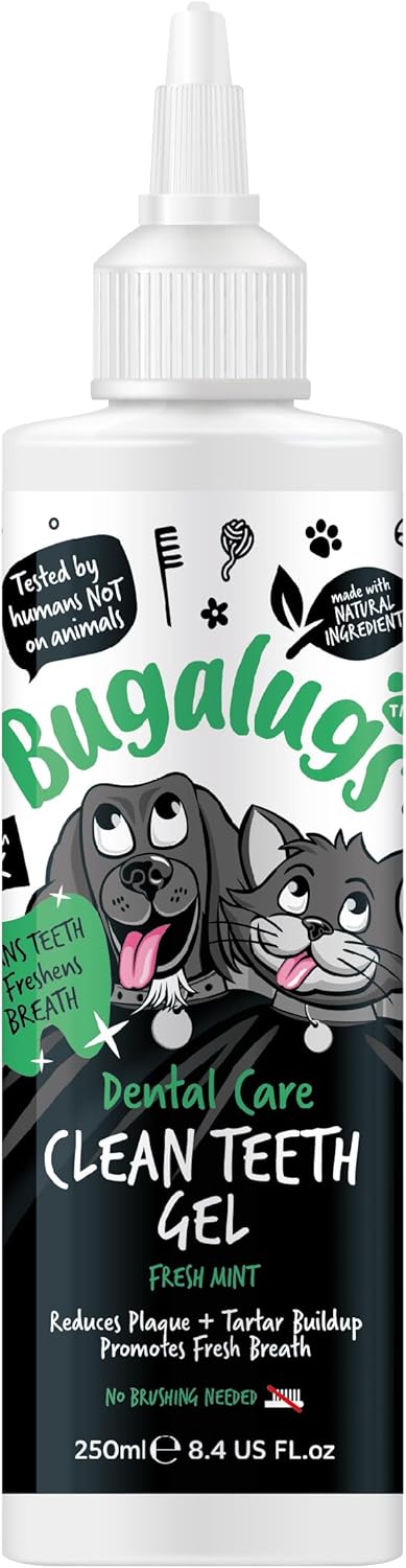 Bugalugs Dental Care Clean Teeth Gel Tooth Cleaner Essentials. No Brushing Breath Freshener Treatment, Plaque Removal Products, Tartar Remover for Teeth for Dogs, Cat Dental, Puppy & Kitten
