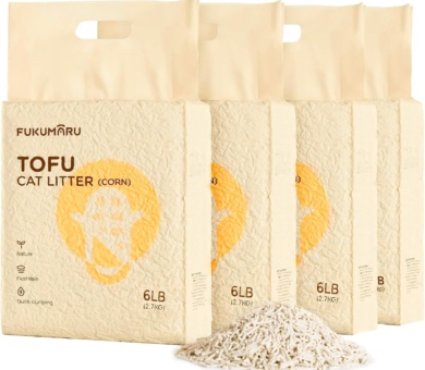 Tofu Cat Litter, Clumping Litter for Cats, Mixed Corn Pellets, Dust-free and Easy Clumping, Odour Control, Flushable, Direct to Toliet, Low Residue,16 L (4 Packs)