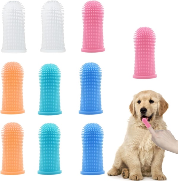 10Pcs Dog Toothbrush, 360º Dog Finger Toothbrush, Silicone Pets Teeth Cleaning Toothbrush Kit, Suitable for Dogs and Cats, Dog Plaque Dog Dental Cleaning Care