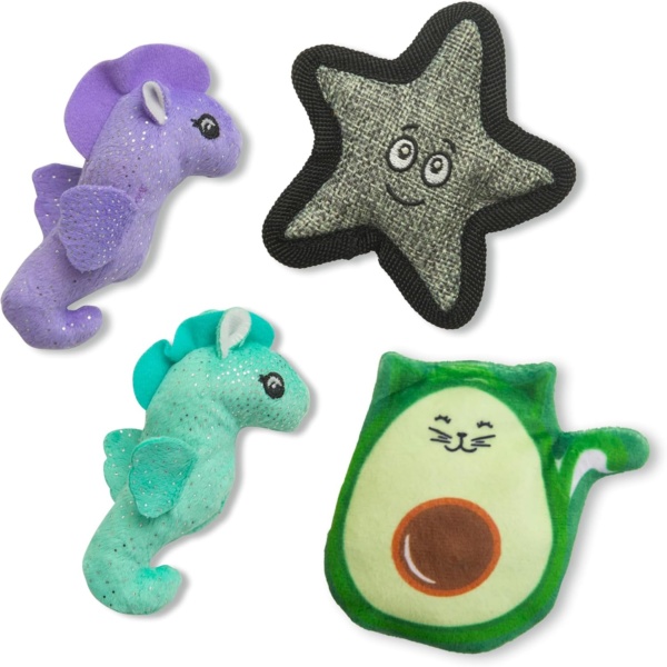 SnugArooz Catnip Toy Bundle - Kitty Avocato - Starfish and Seahorse 2pk with Patch Repair - Fun & Engaging Toys for Cats