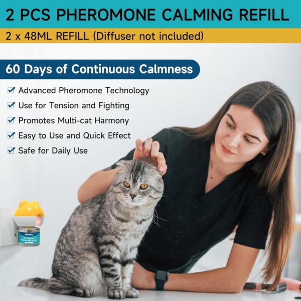 2 Pack Cat Calming Plug-in Refill, Calming Cat Pheromones Diffuser Refill - Cat Calming Diffuser Refills Relieve Anxiety & Stress 2 Month Supply, Fits All Common Diffuser Heads - Image 2