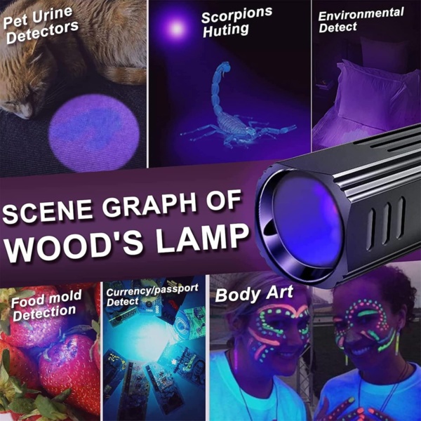 Wood's Lamp pet cat, dog Wood's Black light Flashlight cat Ringworm Detector,Doctor Pet Urine Detector,for Analyzing Skin Dog Cat Care Bed Bug Inspect. - Image 5