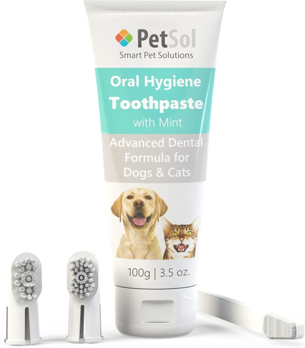 Dental Care Kit for Dogs & Cats Toothpaste (100g) with 3 x Toothbrushes to Clean Pet's Teeth, Remove Plaque and Tartar, Improve Gum and Tooth Health & Pet Oral Hygiene - Image 2