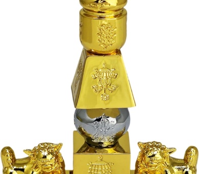Feng Shui 5 Element Pagoda with 8 Auspicious Objects and Fu Dogs Lucky Fortune Decoration Meaning Health Wealth Figurine Mini