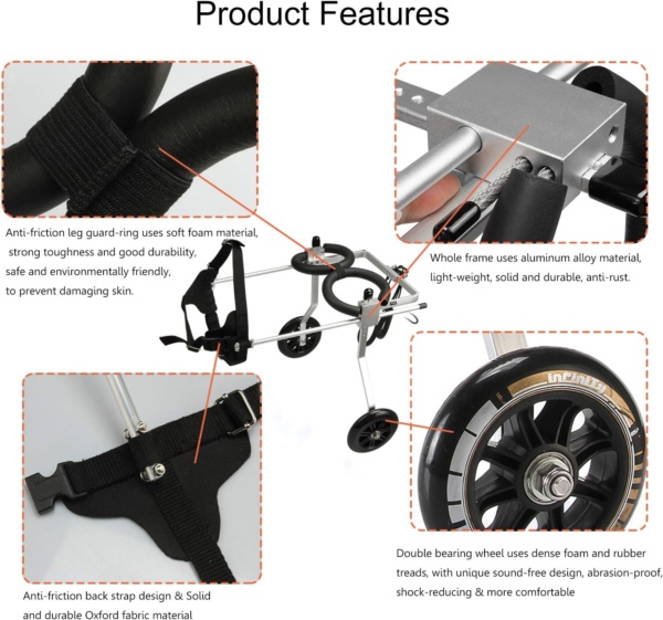 Adjustable 2-Wheel Pet Wheelchair for Medium Dogs & Cats - Stainless Steel Frame for Hind Leg Rehabilitation, Supporting Elderly & Handicapped Pets - Image 3