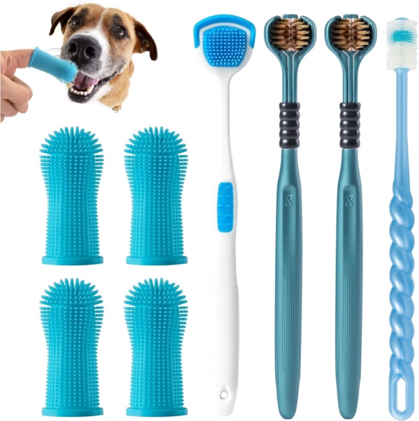 Dog Toothbrush, Finger Toothbrush, 360 Degree Silicone Toothbrush for Dental Care, Easy Dog Cat Puppy Teeth Cleaning (8 Pack)