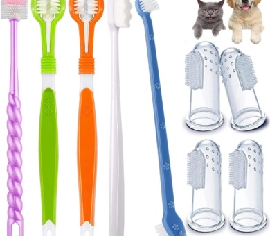 Dog Toothbrush Set, Triple Head Dog Toothbrushes, Double Head Toothbrush,Finger Rubber Toothbrushes,Multi-Angle Dental Cleaning Brushes for Dog Cat Oral Dental Health