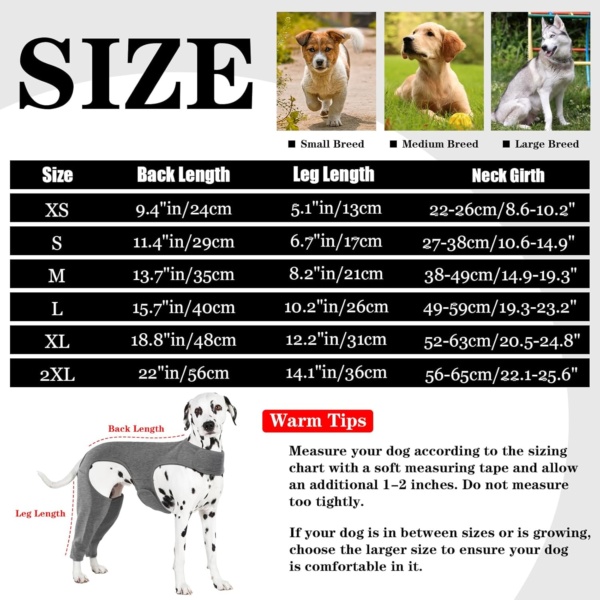 Dog Surgery Recovery Suit - Leg Wound Protector Brace, Comfortable Elbow Protector Cone Alternative - Prevent Licking & Bite - Long Sleeve Suits - Leg Brace Support (Grey, XL) - Image 6