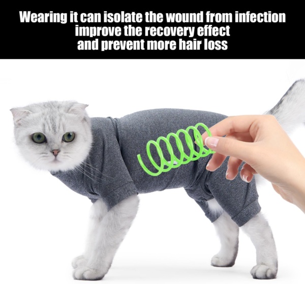 1 Piece Cat Recovery Suit With 4 Spring Toys, Soft Breathable Cat Clothes, Wound Protection Vest, Pet Pajamas (Grey) - Image 6