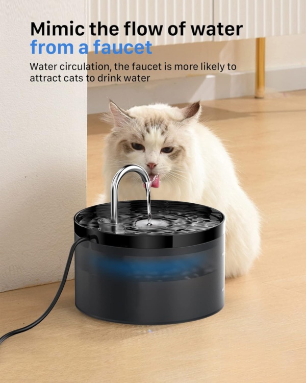 Cat Water Fountain for Drinking, GIOTOHUN Faucet-Shaped 67oz/2L Cat Fountain, Super Silent, Built-In Led Light, Activated Carbon Filter, Multiple Pets… - Image 3