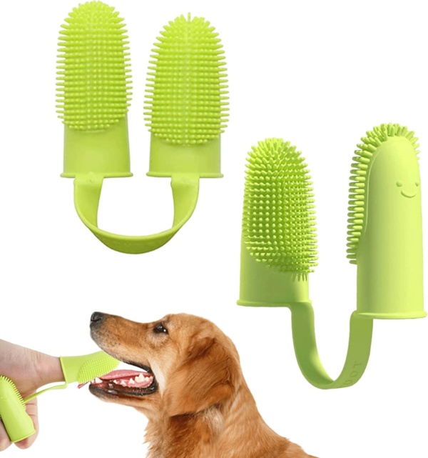 2Pcs Dog Toothbrush Finger,Finger Toothbrush for Dogs Dental Care Puppy Toothbrush Cat Finger Toothbrush Easy Cleaning Double-Finger Brush for Dogs Teeth Cats Puppy Dental Care & Freshen Breathe