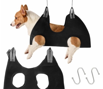 Dog & Cat Grooming Hammock & Sling - Small Pet Nail Cutting, Bathing & Ear Care (Black)
