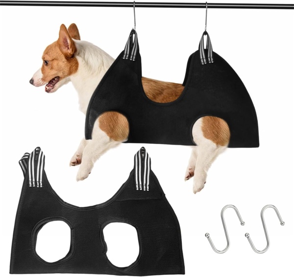 Dog & Cat Grooming Hammock & Sling - Small Pet Nail Cutting, Bathing & Ear Care (Black)