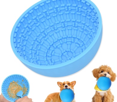 Lick Bowl, Silicone Dog Slow Feeder Bowl, Dog Enrichment Bowl Pet Slow Feeder Bowls for Oral Health Preventing Choking Anxiety Relief Wobble or Stay Put (Blue+Green)