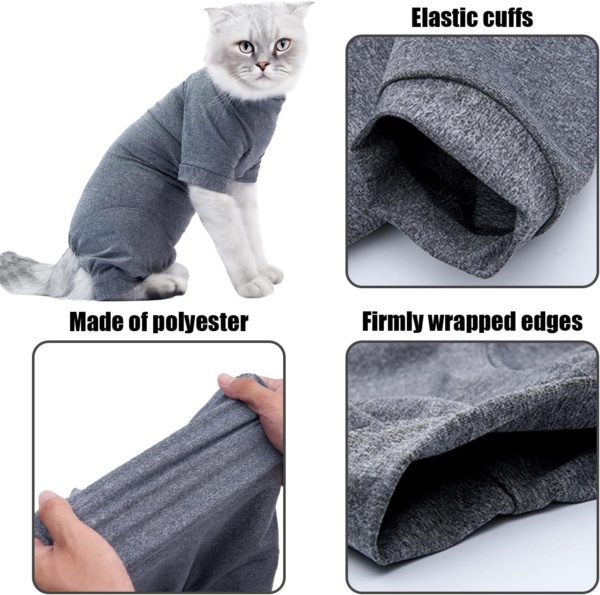 1 Piece Cat Recovery Suit With 4 Spring Toys, Soft Breathable Cat Clothes, Wound Protection Vest, Pet Pajamas (Grey) - Image 3