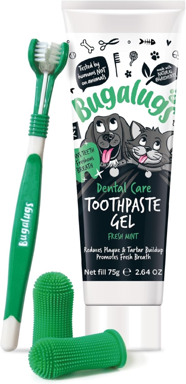 Bugalugs Dog Toothbrush and Toothpaste Kit Includes Cats & Dog Toothpaste, 2 x Finger Cat Toothbrush, 1 x Dog Toothbrush Dog Teeth Cleaning Products for Dog Plaque Remover & Dog Breath Freshener - Image 2