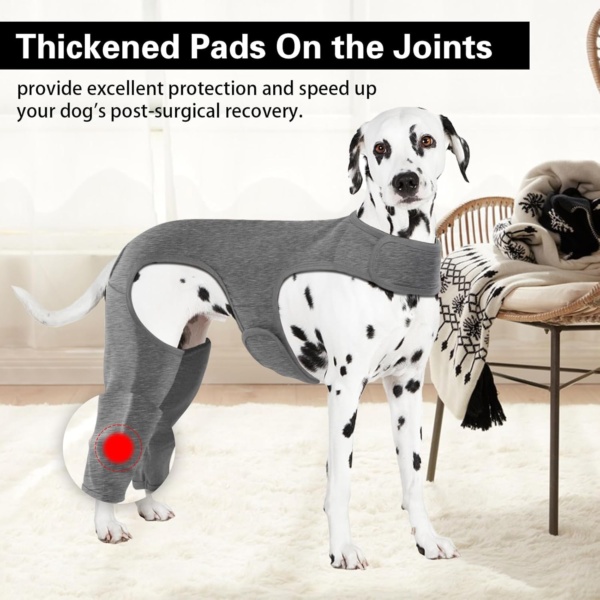 Dog Surgery Recovery Suit - Leg Wound Protector Brace, Comfortable Elbow Protector Cone Alternative - Prevent Licking & Bite - Long Sleeve Suits - Leg Brace Support (Grey, XL) - Image 5