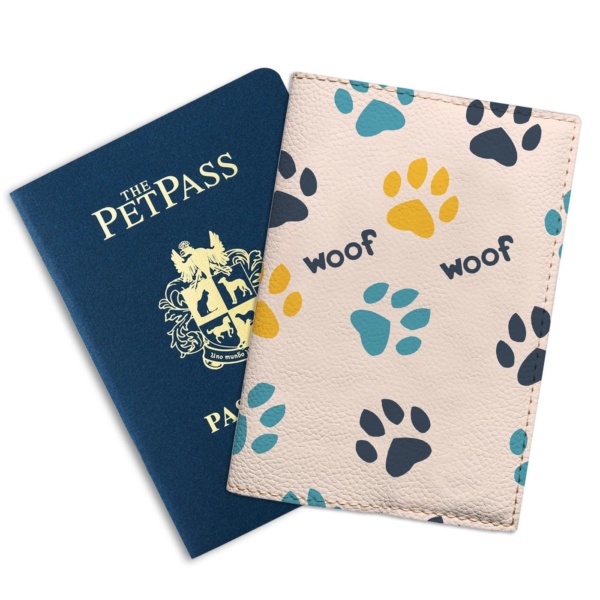 Passport Cover for Pet with Paws & 'Woof' Text | Dog Health Record Holder for Pet Travel, Vet Appointments, and Animal Health Documents | Perfect Gift for Pet Owners | Veterinary passport cover