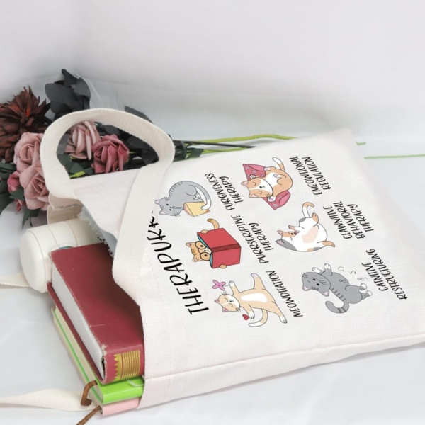 POFULL Therapurry Cats Puns Gift Emotional Regulation Mental Health Cats Gift Cats Lover Gift Therapist Cats Lover Tote Bag - Image 3