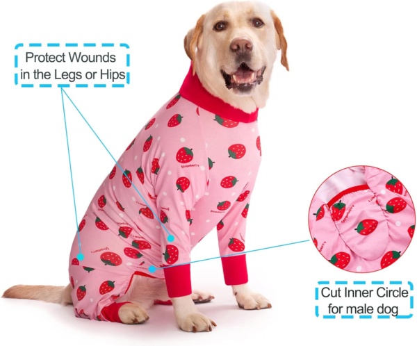 Yeapeeto Dog Surgery Recovery Suit for After Surgery Large Medium Dogs, Post Surgery for Female Male Dog, Cone E-Collar Alternative Pet Onesie, Prevent Licking Dog Suit(Strawberry,3XL) - Image 5