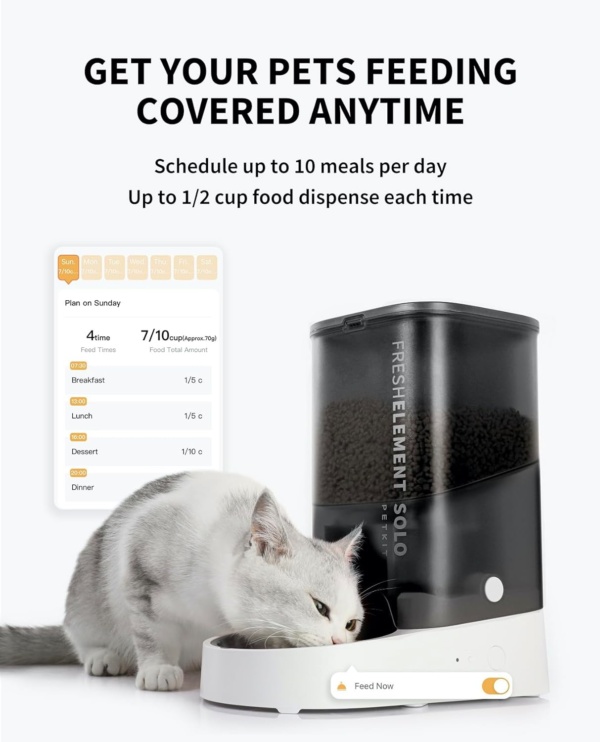PETKIT Automatic Cat Feeder, 2.4GHz Auto Cat Feeder with App Control 3L, Low Food & Blockage Sensor, 304 Stainless Steel Bowl, Fresh Lock Technology,1-30 Meals/Day Anti-Clog Pet Feeder - Image 3