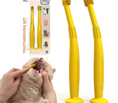 PAWINTOWN Soft Cat Toothbrush Set – Suitable for Dogs – Food Grade Silicone – Dental Care, Teeth Cleaning, Tooth Brushing Kit (Dazzling Daffodil)
