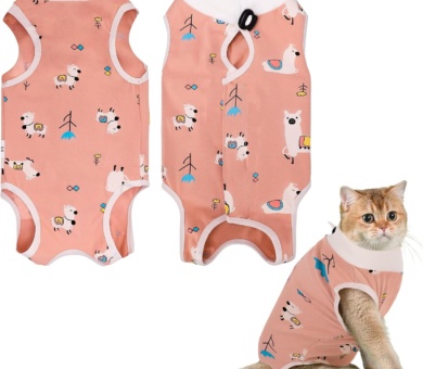 Cat Surgery Recovery Suit Cat Post Surgical Recovery Suit Kitten Onesie Bodysuit Anti-licking Cat Vest Wound Protector Cat Recovery Clothes, Elizabethan Collar & Cone Alternative(M/Alpaca Print)