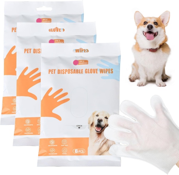 18 Pcs Pet Glove Wipes Dog Mild Deodorizing Pet Glove Wipes for Dogs Thickening Cat Cleaning Gloves No Need to Rinse Cleans and Deodorizes for Daily Care and Travel