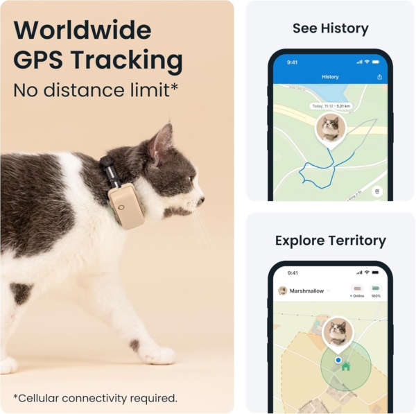 Tractive Mini GPS Cat Tracker | Market Leader | Real-Time Location Tracking | Location History | Health Alerts | Activity Monitoring | Collar included | Works With Subscription (Brown) - Image 2