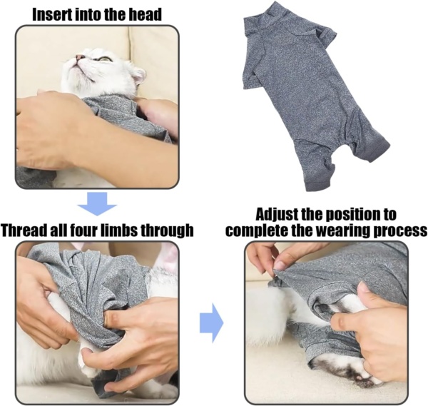 1 Piece Cat Recovery Suit With 4 Spring Toys, Soft Breathable Cat Clothes, Wound Protection Vest, Pet Pajamas (Grey) - Image 4