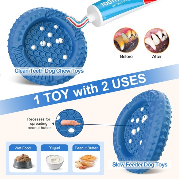 PcEoTllar Dog Chew Toys for Aggressive Chewers, Large Indestructible Dog Toys for Large Dogs, Interactive Dog Toys for Boredom, Natural Rubber for Teeth Gum Health, Blue - Image 6