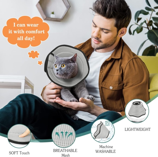 Dog Cat Cones Recovery Collar, Soft Mesh Elizabethan Collar, Breathable Dog Surgery Recovery Collar, E-Collars for Dogs After Surgery, Dog and Cat Protective Cone for Recovery, XS, Gray - Image 7