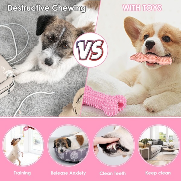 Puppy Toys,Dog Chew Toy for Teething Small Dogs, Puppy Chew Squeaky Toys, Soft & Durable Dog Chew Toys Cleaning Teeth and Protects Oral Health (Pink 6 PACK) - Image 2