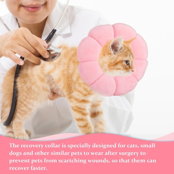 HYLYUN Cat Cone Collar Soft - Cute Pink Flower Cat Recovery Collar, Adjustable Cat E Collar, Surgery Recovery Elizabethan Collars for Kitten and Cats - Image 4