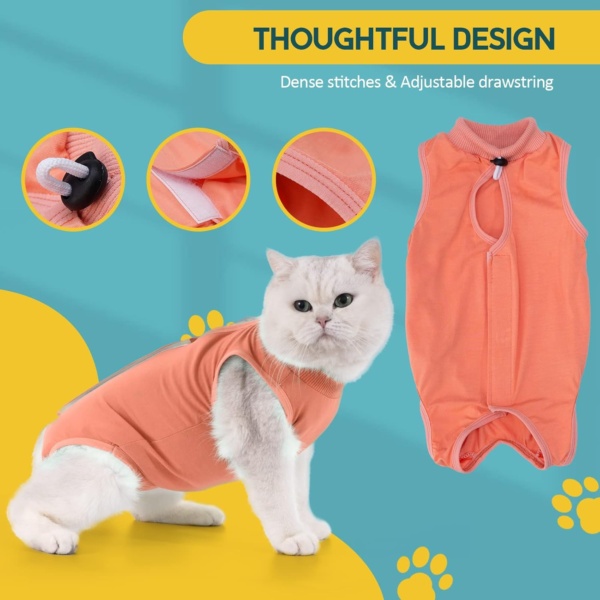 Avont Cat Recovery Suit Post Surgery, Elizabethan Collar & Cone Alternative, Kitten Onesie Pet Surgical Spay Shirt for Abdominal Wounds or Skin Diseases -Coral (S) - Image 7