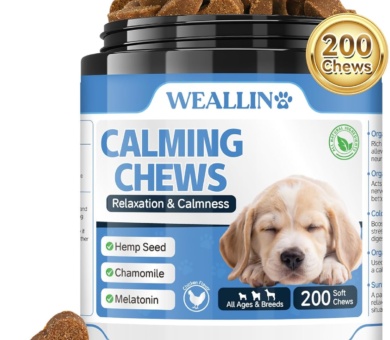 Dog Calming Treats, 200 Count Natural Soothing Dog Chews for Relaxation Support – Helps with Puppy Separation, Barking, Travel, Thunder & Tension – For All Breeds & Sizes – Chicken Flavor