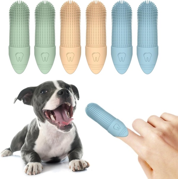 6 Pcs Silicone Pets Teeth, Cat Toothbrush Dog Finger Toothbrush, Cleaning Toothbrush Kit, Full Surround Bristles Dog Tooth Brush Silicone Puppy Toothbrush, for Cats & Small Pets Dental Care