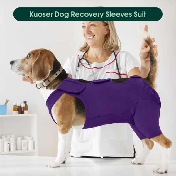 Kuoser Dog Recovery Suit - Post Surgery Body Suit with Legs, Comfortable Cone Alternative, Prevent Licking Dog Onesies, Purple S - Image 8