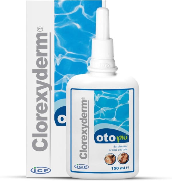 Clorexyderm OTO Piu | Cat & Dog Ear Cleaner Solution | Dog Ear Drops to Stop Wax Build Up, Head Shaking, Discomfort, Ear Odour & Scratching | 150ml