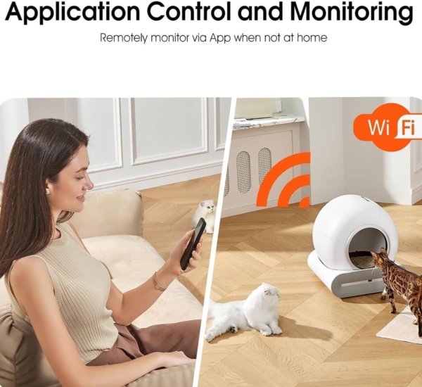 65L Self Cleaning Cat Litter Box, Dual Sensor Automatic Cat Toilet,With Odor Eliminator App Control & Health Monitor Includes Garbage Bags,For Multiple Cats - Image 5