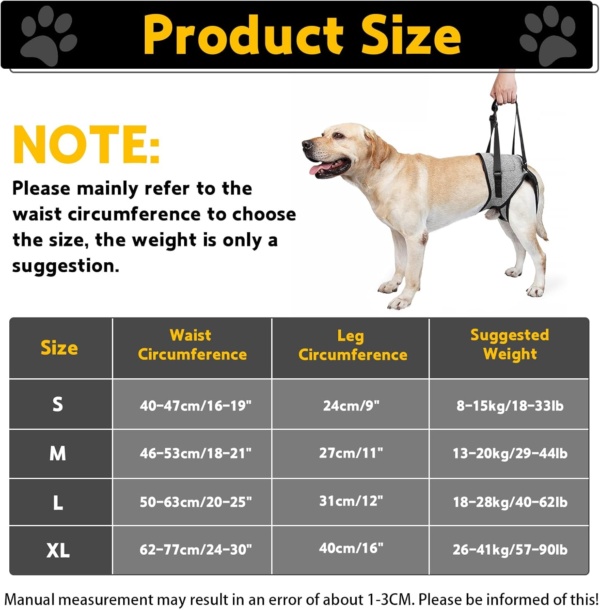 Dog Lifting Harness for Back Legs, Dog Support Harness Slings for Large Medium Small, Adjustable Dogs Brace for Hind Leg, Support Strap for Injured Disabled Elderly Dogs Walking Aid (XL) - Image 3