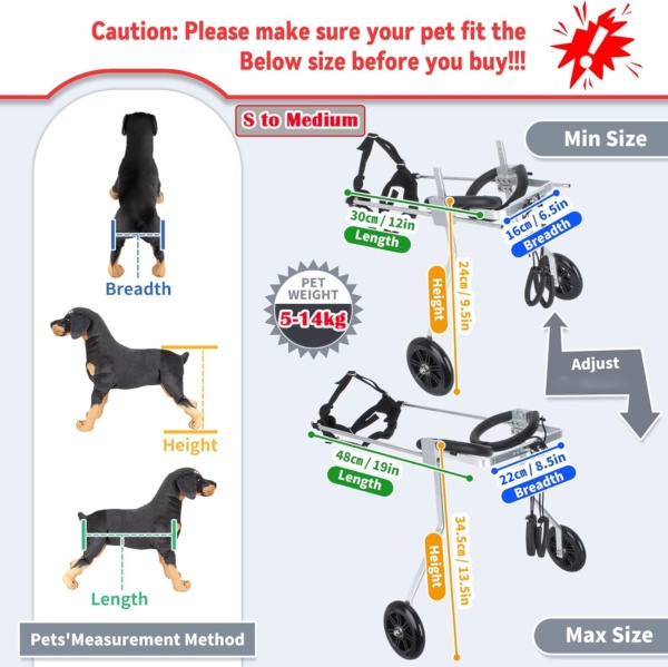 Adjustable 2-Wheel Pet Wheelchair for Medium Dogs & Cats - Stainless Steel Frame for Hind Leg Rehabilitation, Supporting Elderly & Handicapped Pets - Image 5
