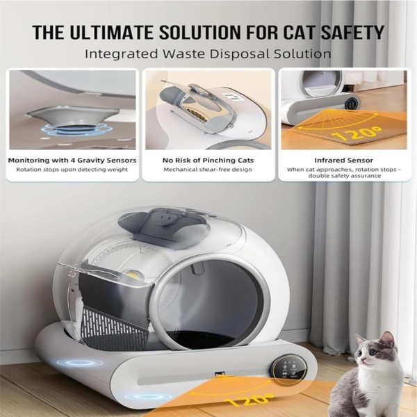 65L Self Cleaning Cat Litter Box, Dual Sensor Automatic Cat Toilet,With Odor Eliminator App Control & Health Monitor Includes Garbage Bags,For Multiple Cats - Image 3