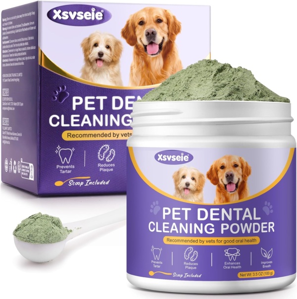 Dental Powder for Dogs & Cats, Dog Breath Freshener, Dog Dental Care, Plaque Off & Tartar Remover for Dogs Cats, Teeth Cleaning Made Easy Eliminate, Formulated for All Ages Pet - 100g