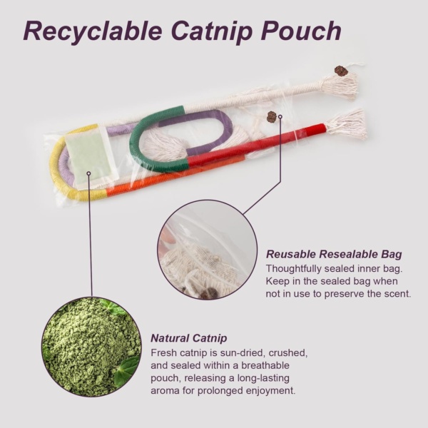 Natural Catnip Chew Rope for Cats – Pack of 3 (27 Inches Each) | Includes Refillable Catnip Pouch | Interactive Cat Toys for Indoor Cats & Kittens | Stress Relief, Dental Health & Enrichment Play - Image 7