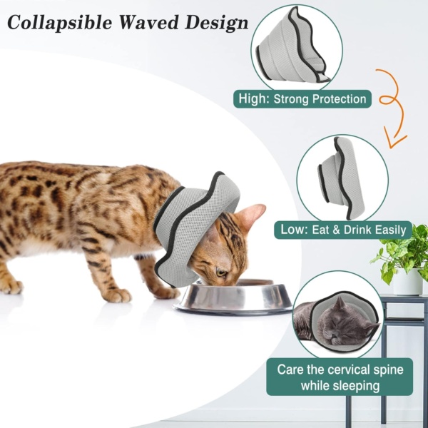 Dog Cat Cones Recovery Collar, Soft Mesh Elizabethan Collar, Breathable Dog Surgery Recovery Collar, E-Collars for Dogs After Surgery, Dog and Cat Protective Cone for Recovery, XS, Gray - Image 3
