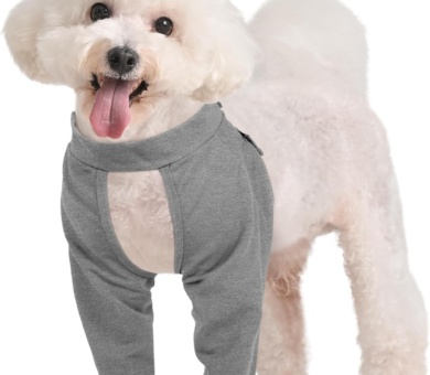 Kuoser Dog Surgery Recovery Suit for Front Legs, Adjustable Dog Leg Brace Dog Elbow Protector for Post-Surgery Dog Leg Wound Protector Dog Recovery Sleeve to Stop Licking (Gray, Small)