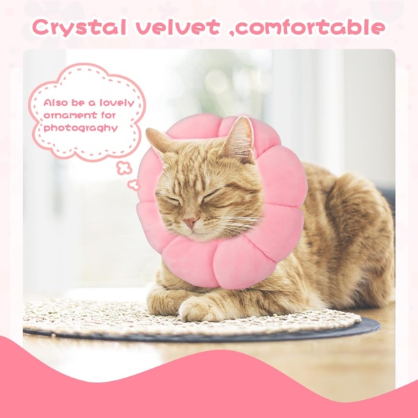 HYLYUN Cat Cone Collar Soft - Cute Pink Flower Cat Recovery Collar, Adjustable Cat E Collar, Surgery Recovery Elizabethan Collars for Kitten and Cats - Image 6