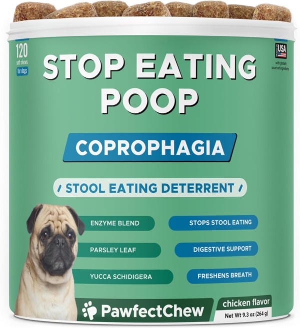 No Poop Eating for Dogs - Stop and Prevent Coprophagia - Dog Poop Eating Deterrent & Prevention - Digestive Enzymes + Probiotics for Gut Health - Breath Freshener - 120 Chews